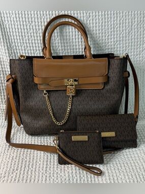 Michael Kors Hamilton Legacy Logo Large Belted Satchel with Wallet & Wristlet